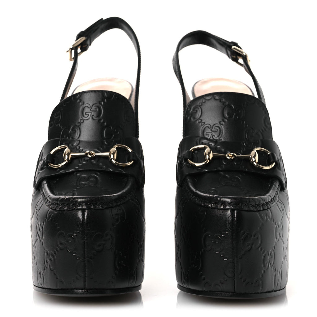 Guccissima Horsebit Platform 70/160mm Slingback Mules 38.5 Black