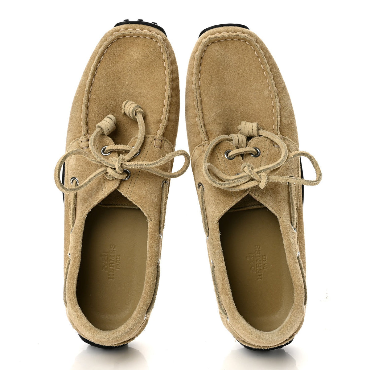 Suede Calfskin Womens Member Lazy Loafers 39.5 Beige Albatre