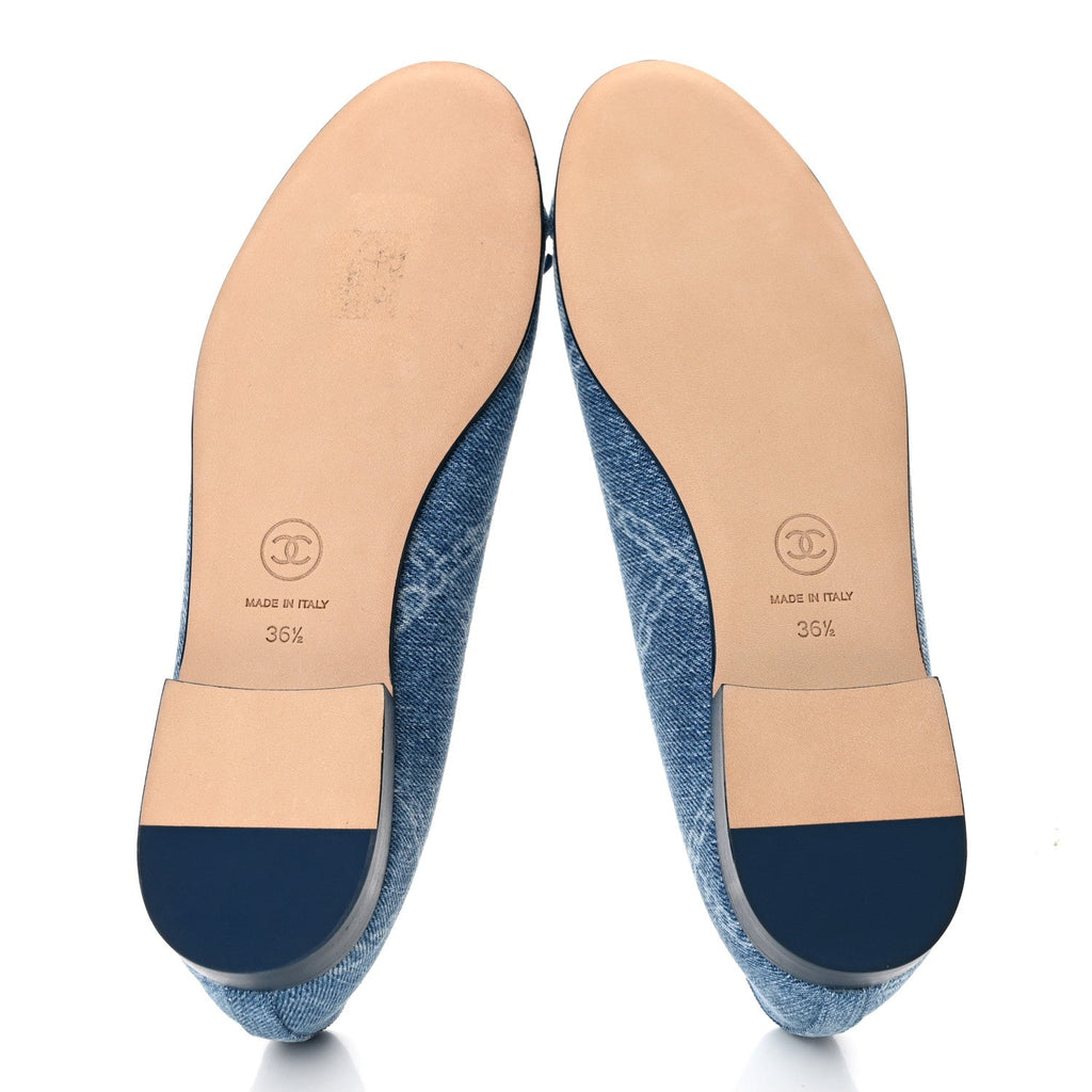 Denim Printed Cap Toe Ballerina Flats 36.5 Blue