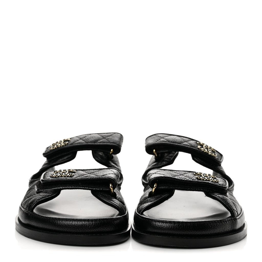 Grained Calfskin Velcro Dad Sandals 40 Black