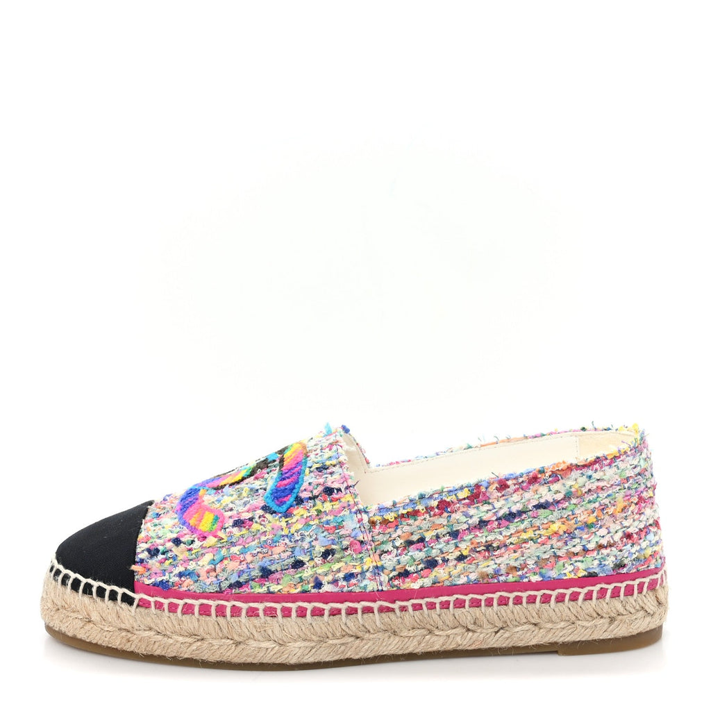 Cotton Tweed Grosgrain CC Espadrilles 41 Multicolor Black