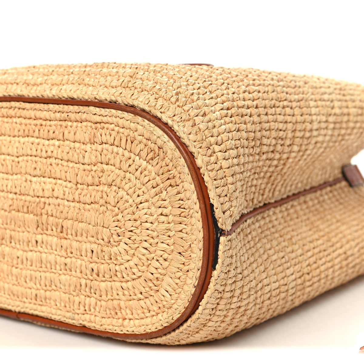 Raffia Calfskin Triomphe Drawstring Bucket Natural Tan