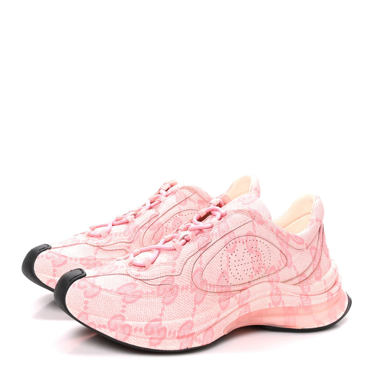 Ultralight Plume Calfskin Monogram Printed Womens Gucci Run Sneakers 39 Pale Pink