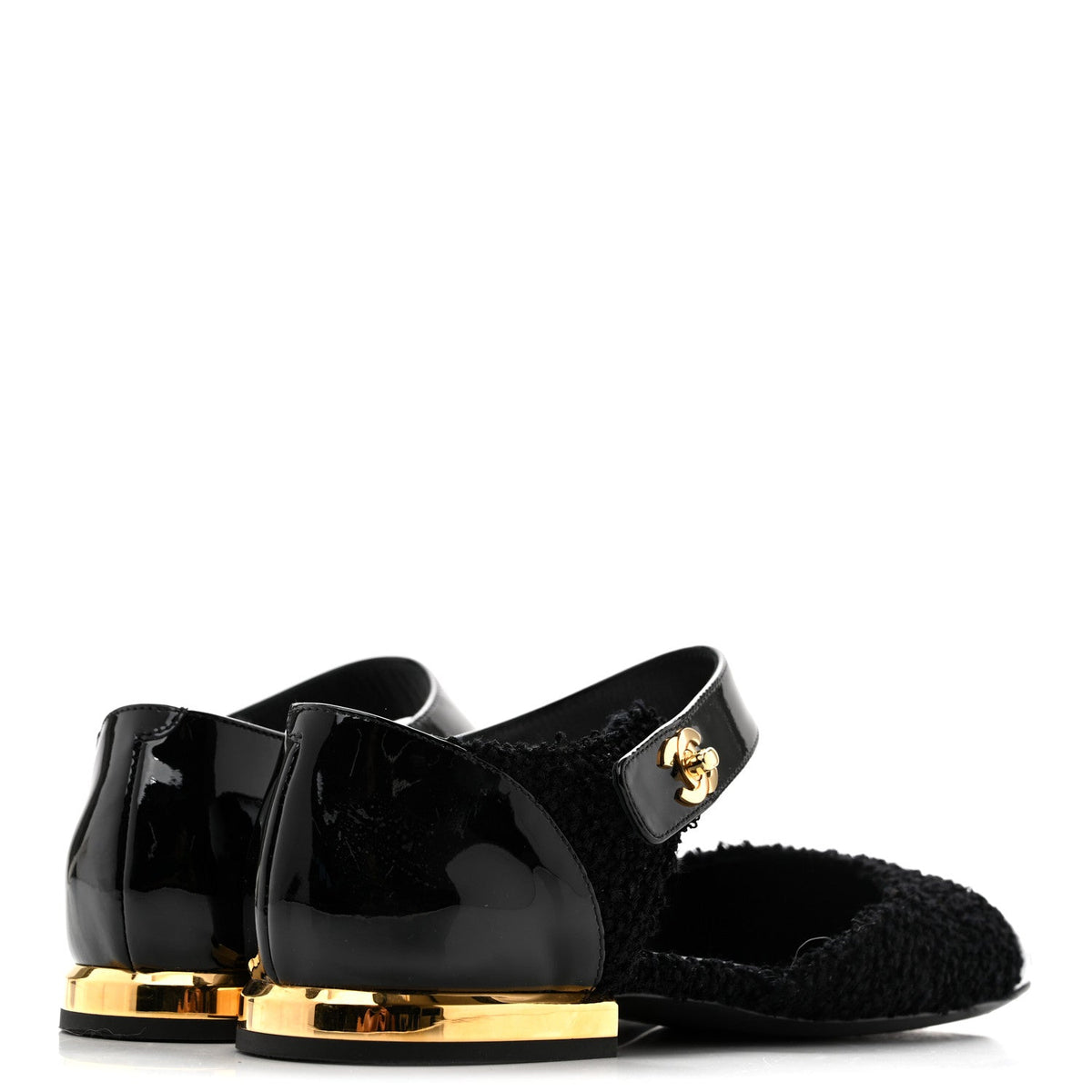 Tweed Patent Cap Toe Ballerina Flats 37.5 Black