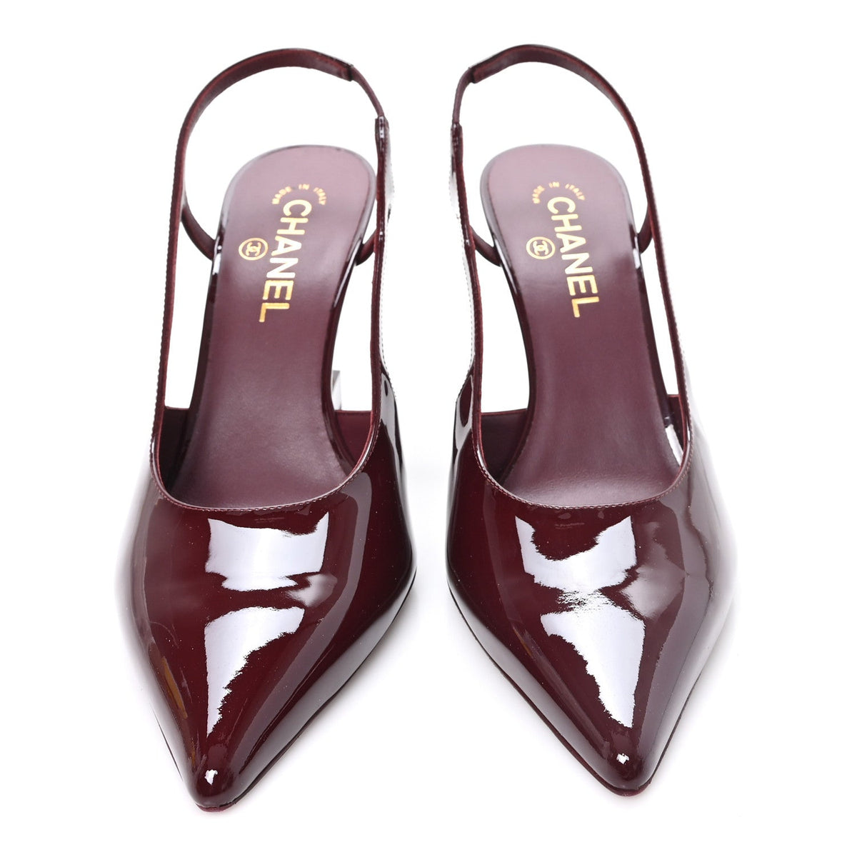 Patent Calfskin Slingback CC Cutout Pumps 40 Dark Burgundy