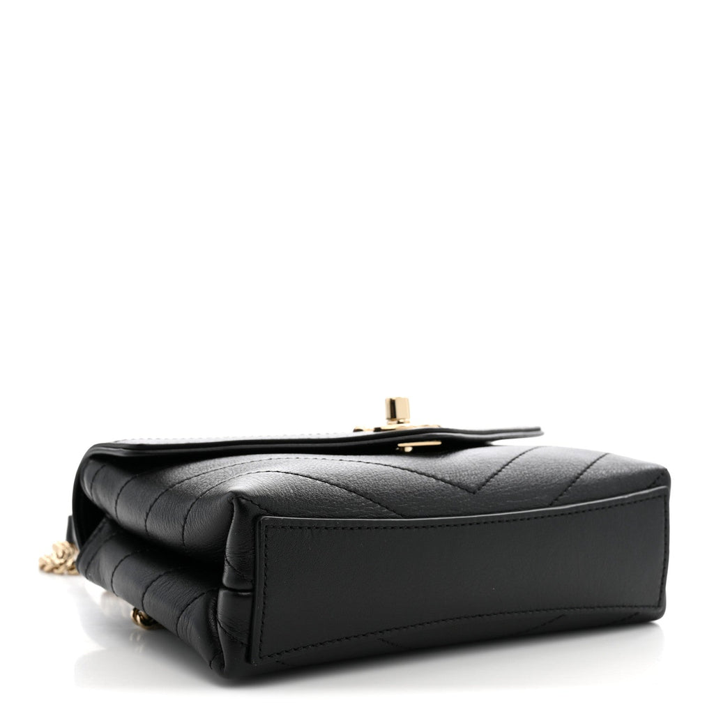 Calfskin Chevron Stitched Coco Waist Bag Black