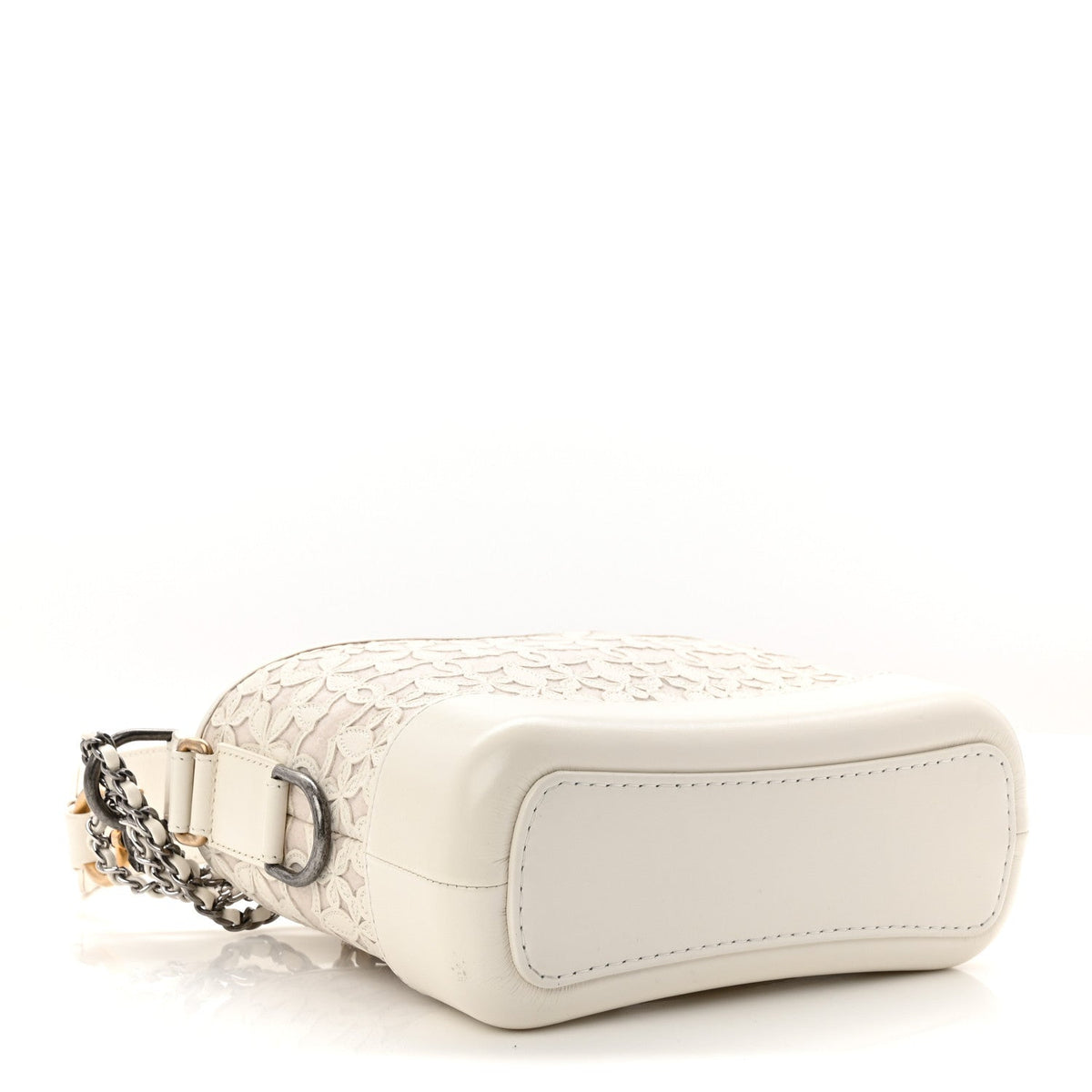 Calfskin Wool Felt Embossed Small Gabrielle Logo Hobo White