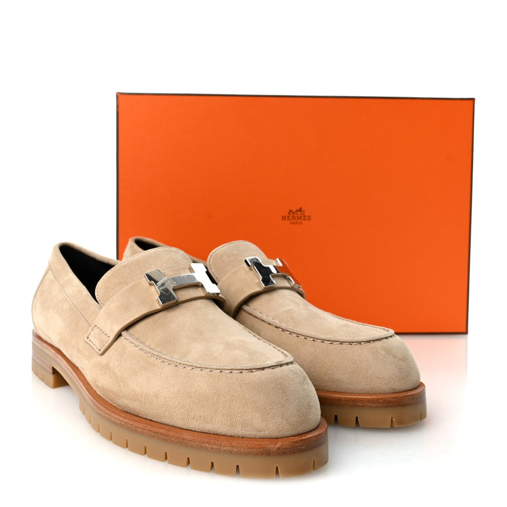 Suede Goatskin Womens Faubourg Loafers 38 Beige Argile
