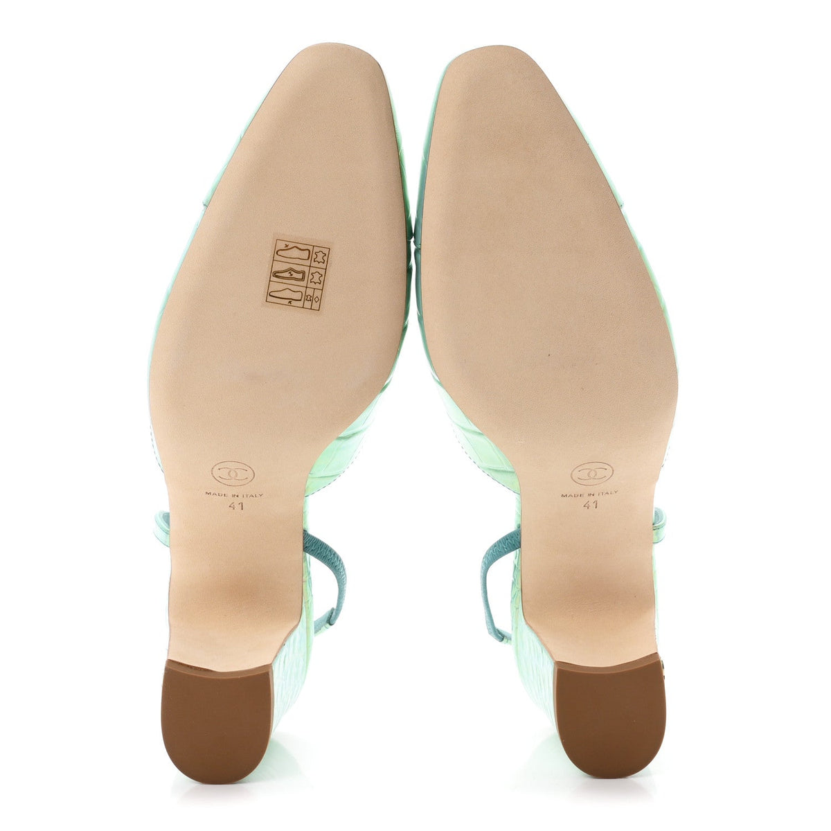 Iridecent Calfskin Crocodile Embossed CC Cap Toe CC Slingback Pumps 41 Green