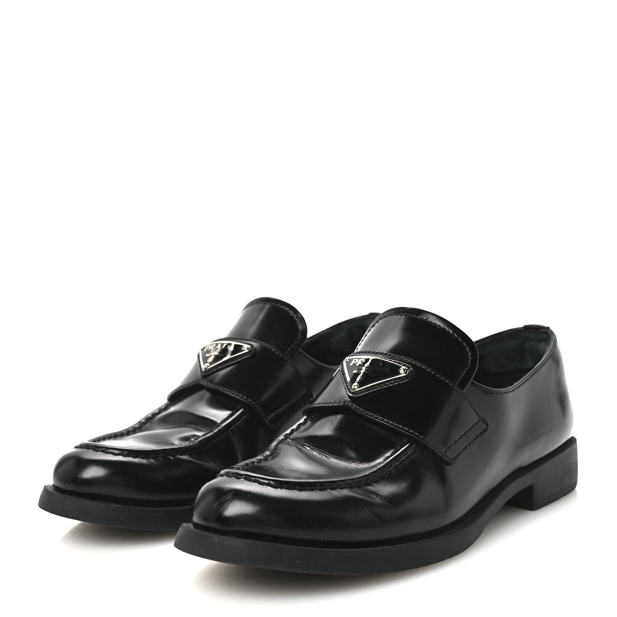 Spazzolato Metal Triangle Logo 20mm Loafers 40 Black