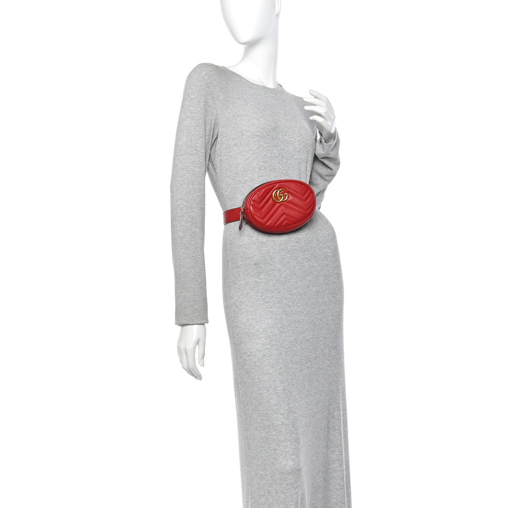Calfskin Matelasse GG Marmont Belt Bag 85 34 Hibiscus Red
