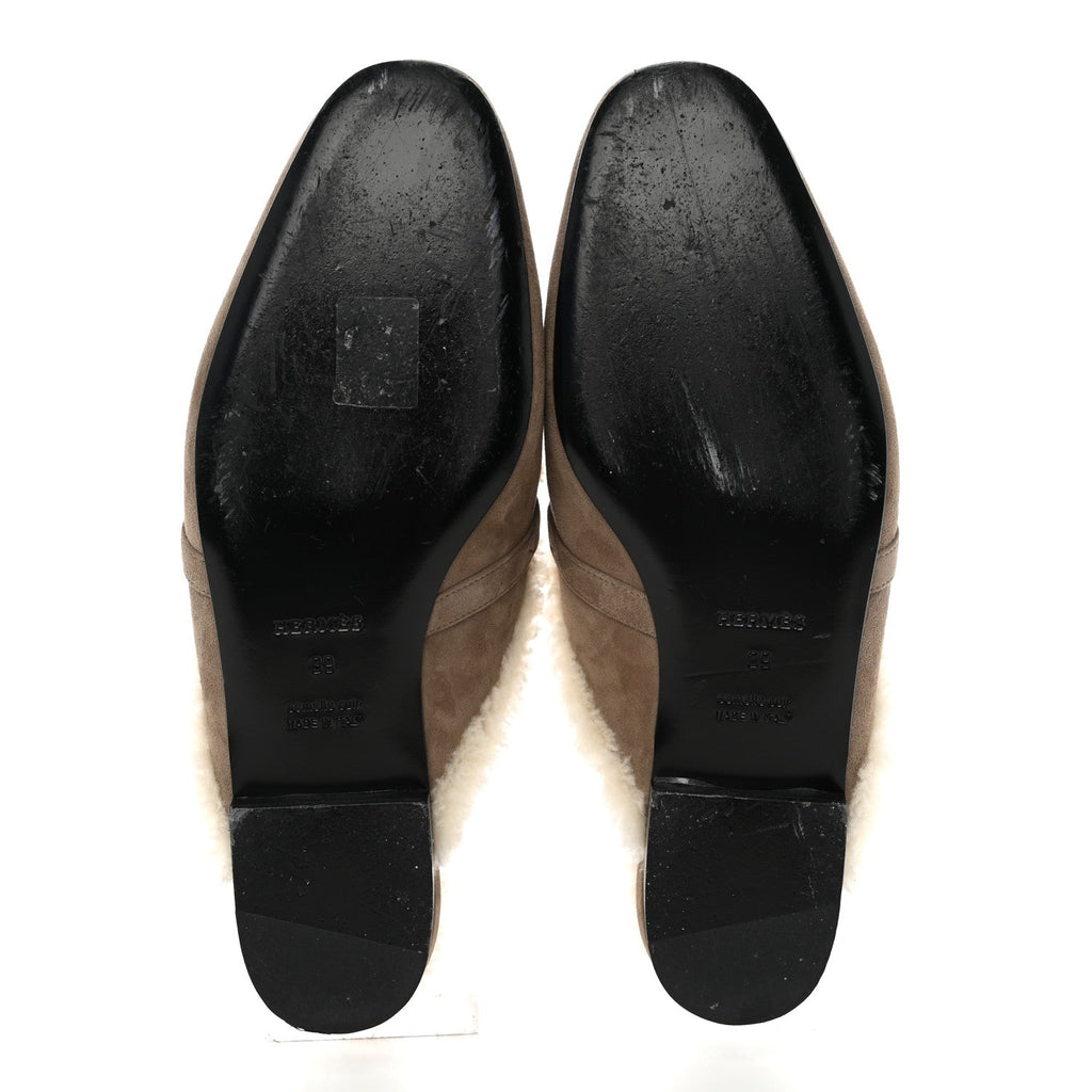 Suede Goatskin Shearling Womens Oz Mules 39 Etoupe Ecru