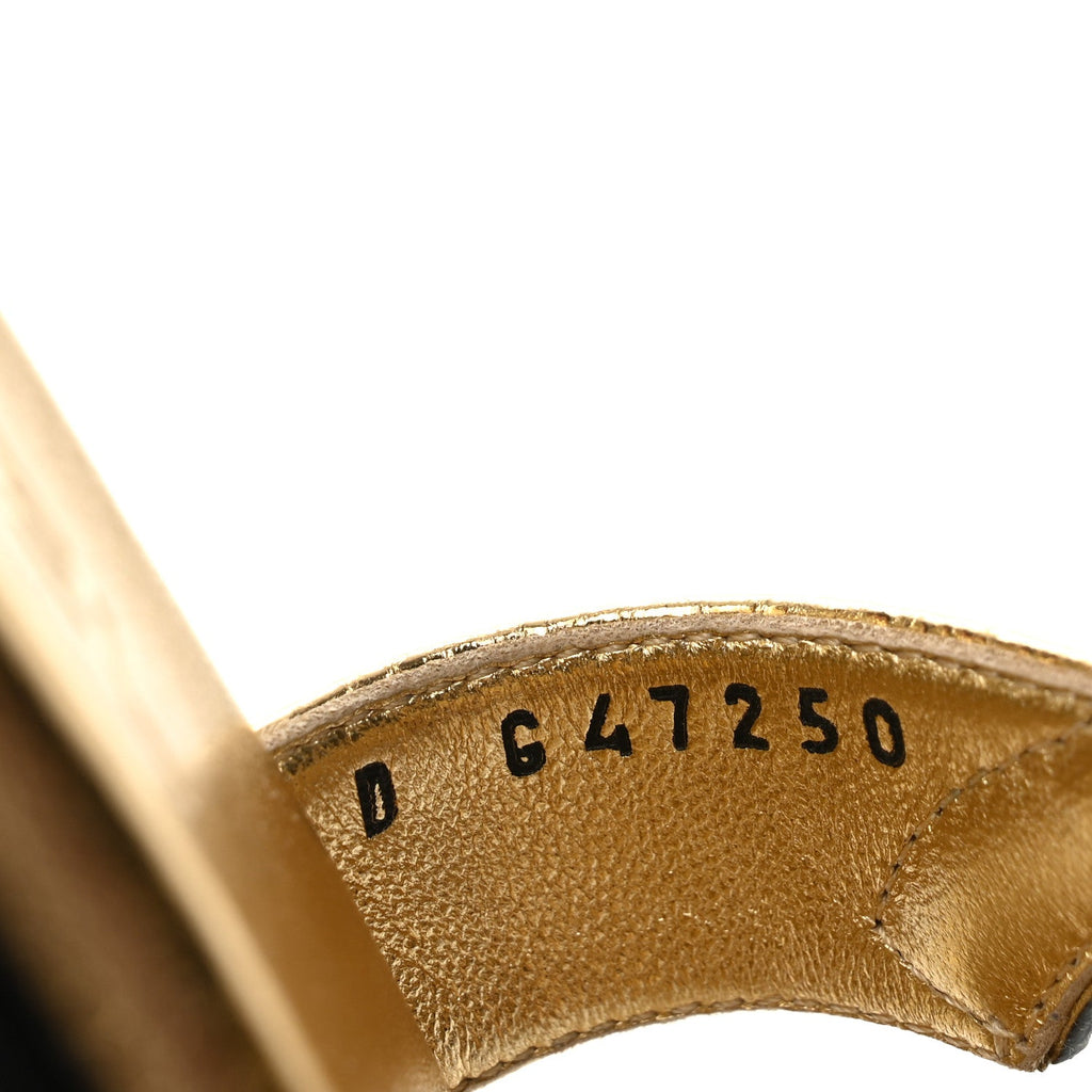 Crackled Laminated Calfskin CC Cut Out Mules Sandals 35.5 Gold