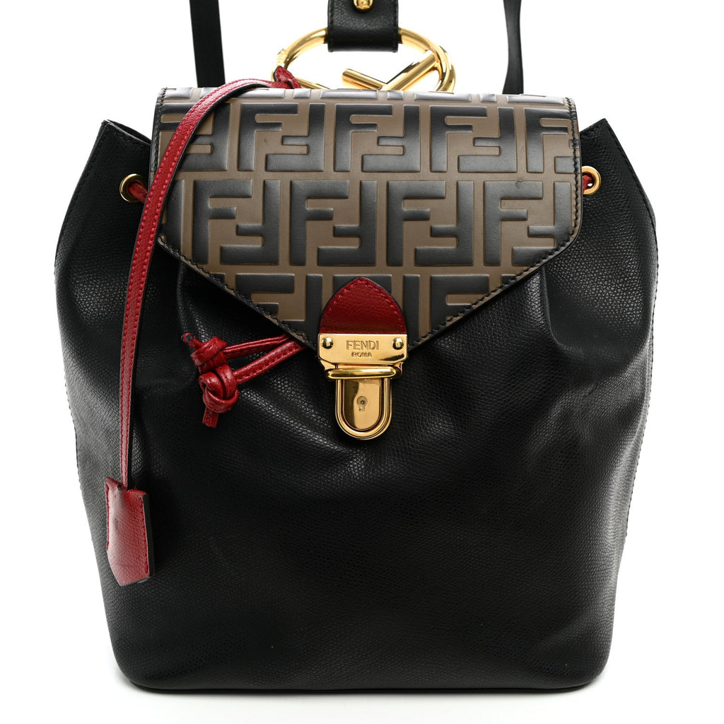 Vitello Cruise Bi-Color FF 1974 Embossed F is Fendi Drawstring Backpack Black Fragola Maya