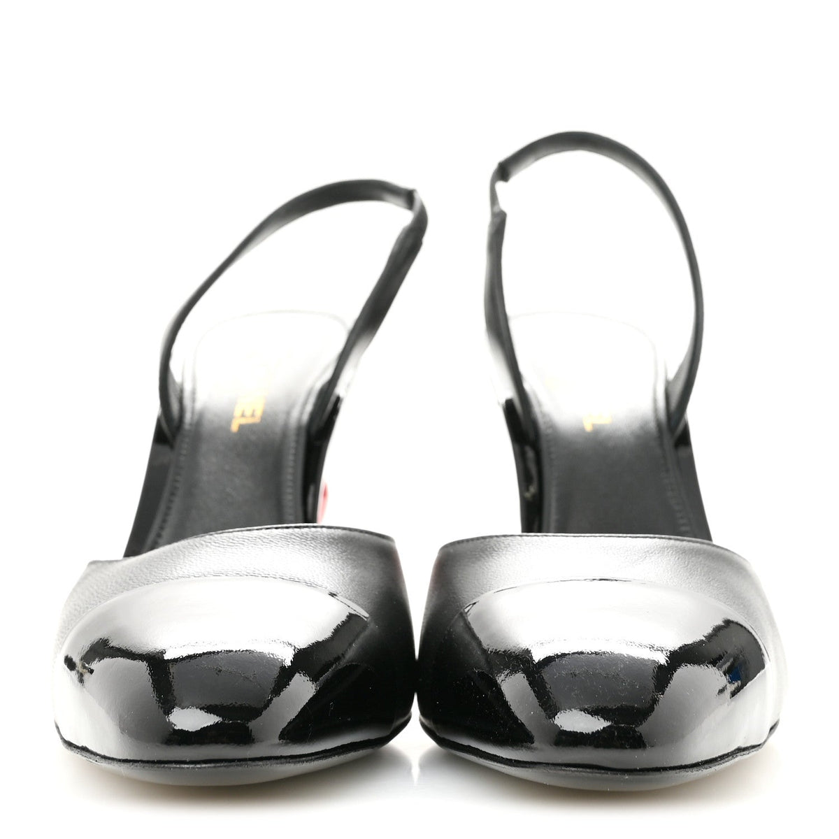 Lambskin Patent Calfskin Cap Toe CC Apple Slingback Pumps 38.5 Black