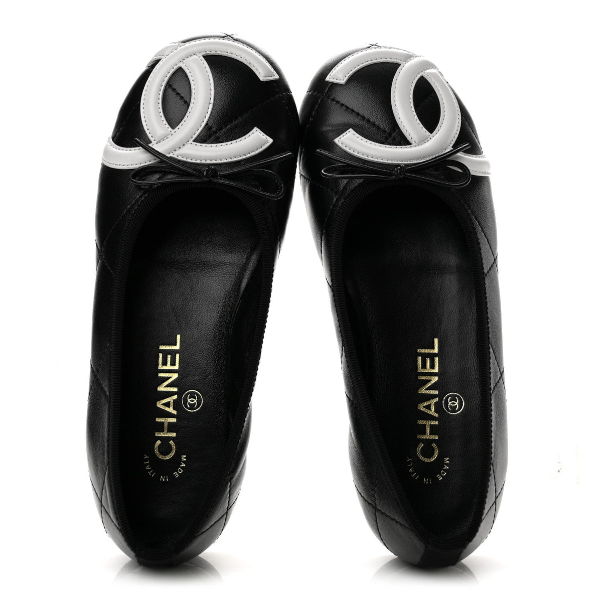 Lambskin Quilted CC Cambon Ballet Flats 36 Black White