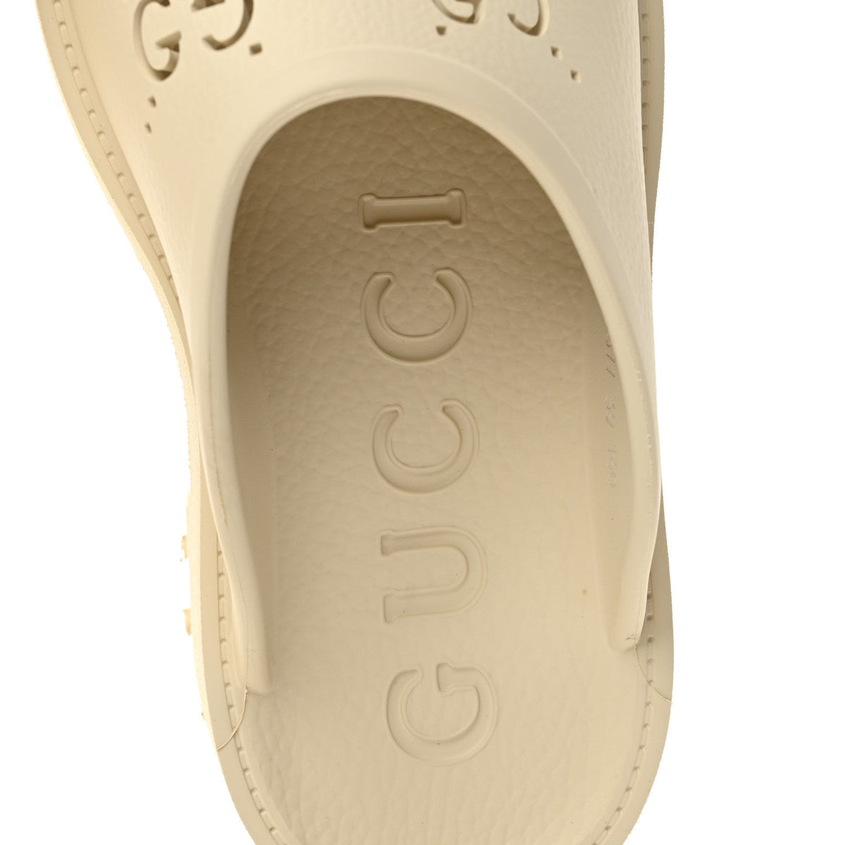 Rubber Monogram GG Go Through Platform Slide Clogs 39 Mystic White