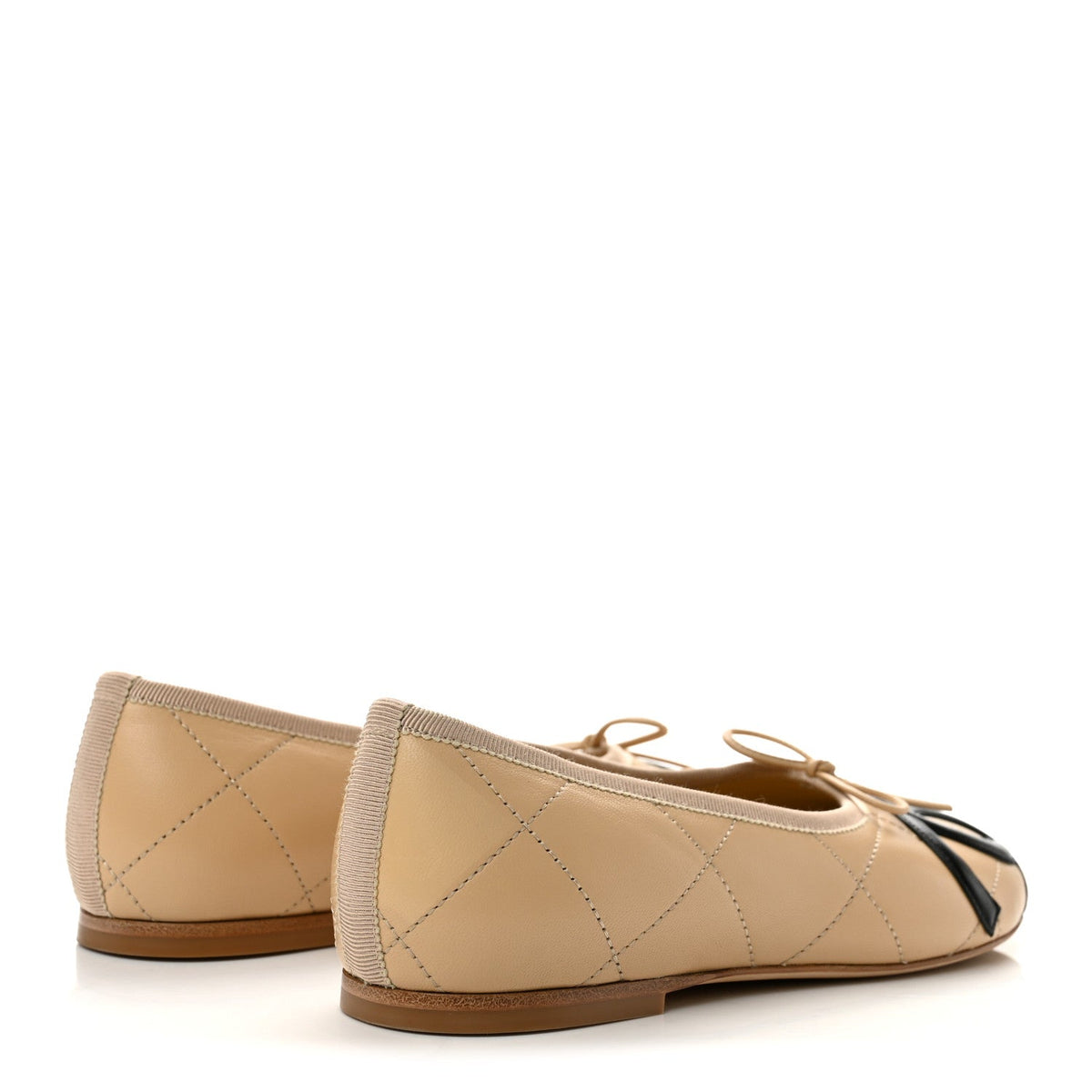 Lambskin Quilted CC Cambon Ballet Flats 36 Beige Black