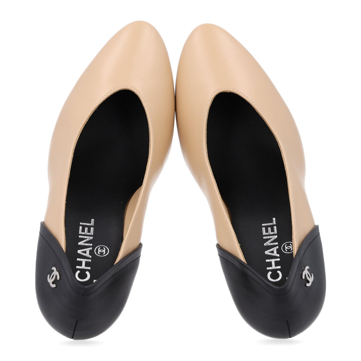 Lambskin Calfskin Cap Toe Pumps 40 Black Beige