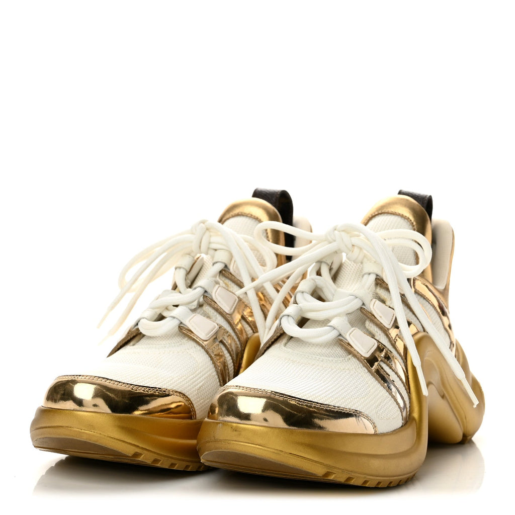 Metallic Calfskin Technical Nylon LV Archlight Sneakers 38 White Gold