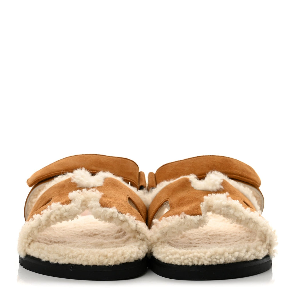 Suede Goatskin Woolskin Womens Chypre Sandals 40 Brun Fume Ecru