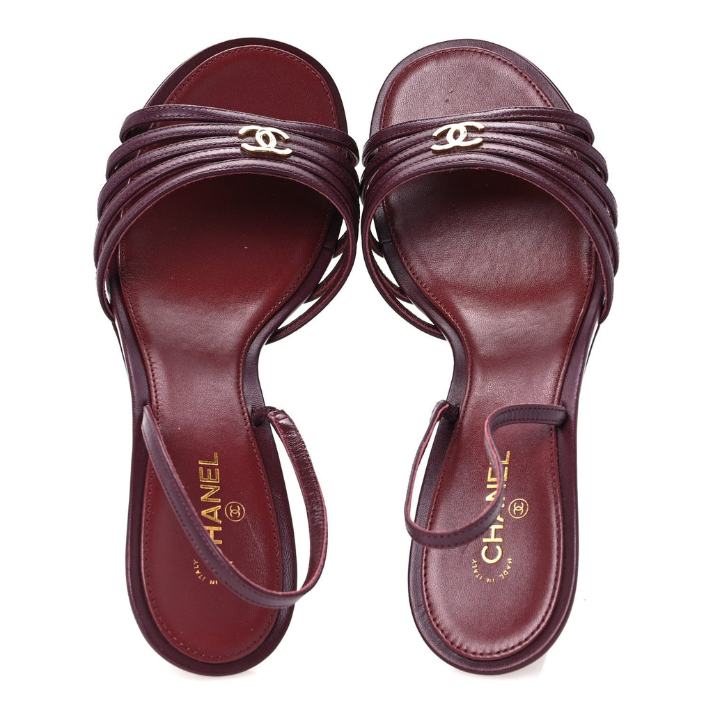 Goatskin CC Caged Sandals 39 Burgundy