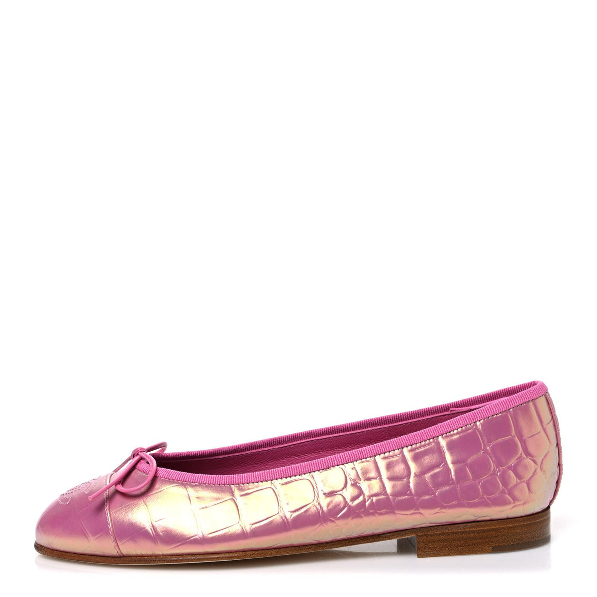 Iridescent Calfskin Crocodile Embossed Ballerina Flats 36.5 Pink