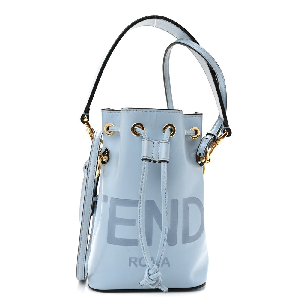 Vitello King F is Fendi Logo Embossed Mini Mon Tresor Bucket Bag Azzurro Baby Azzurro Baby