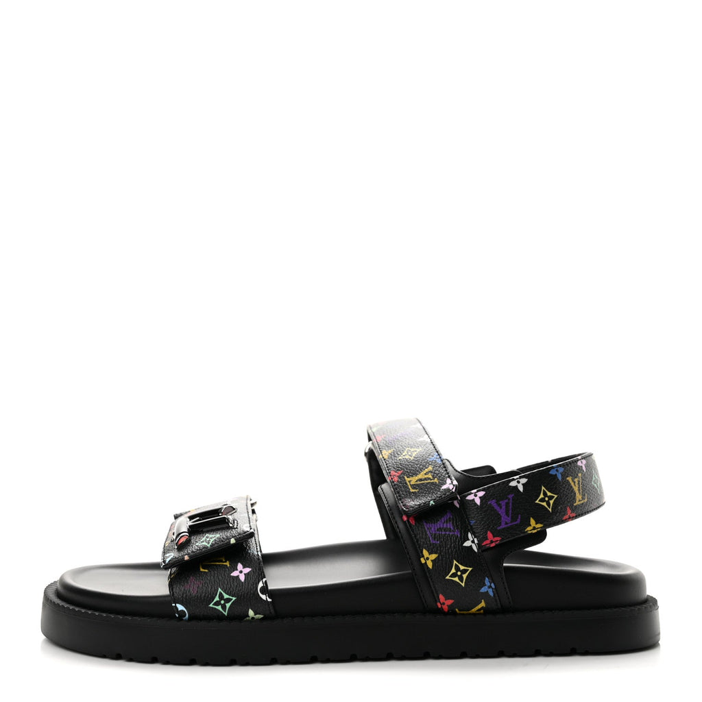 LV X TM Monogram Multicolor Sunset Flat Sandals 40 Black