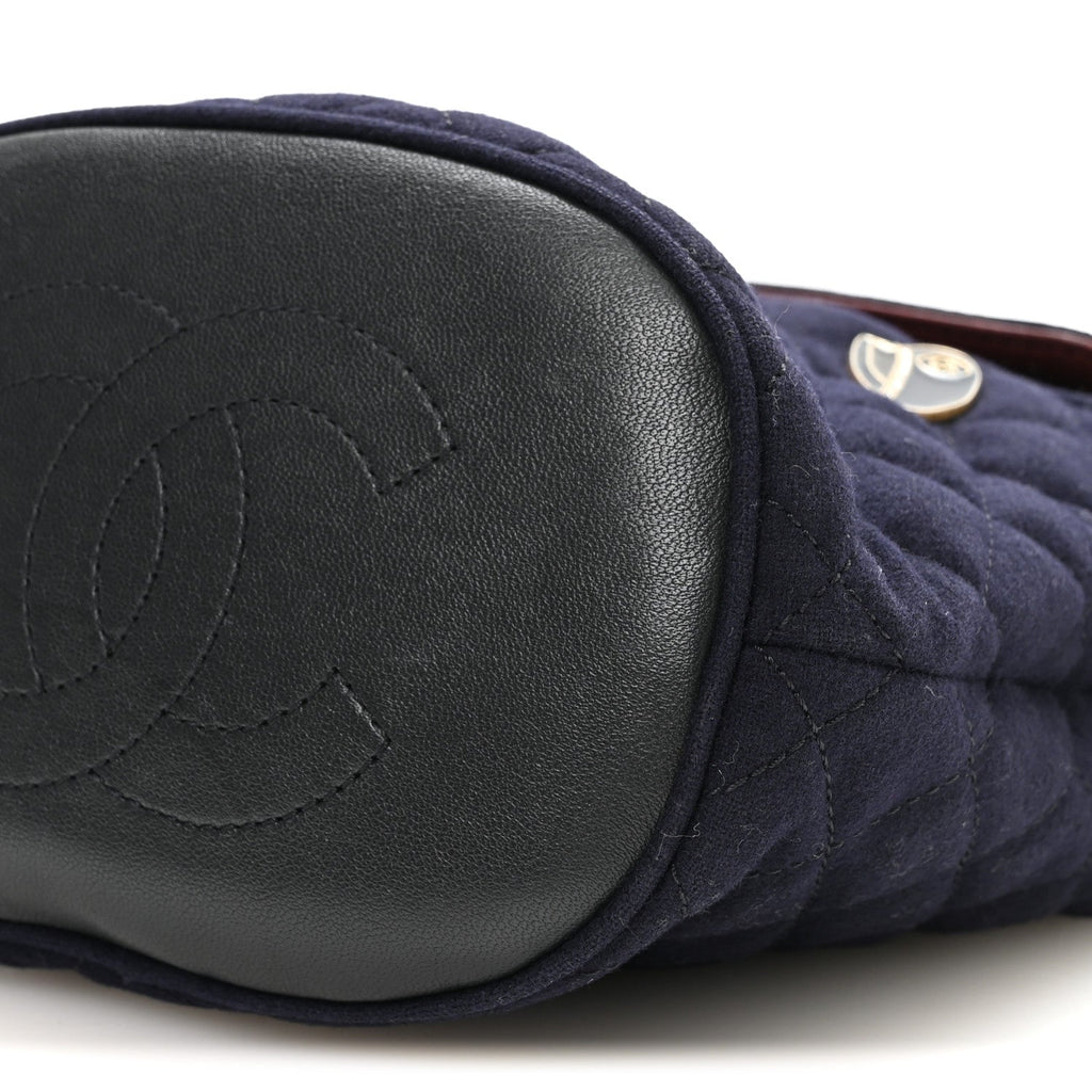 Wool Lambskin Quilted Paris Hamburg Charms Bucket Bag Dark Navy
