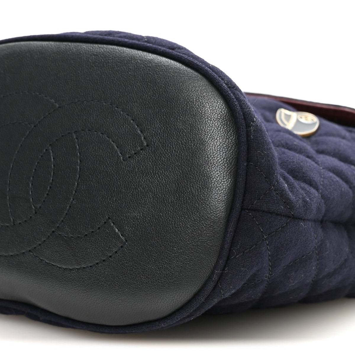 Wool Lambskin Quilted Paris Hamburg Charms Bucket Bag Dark Navy