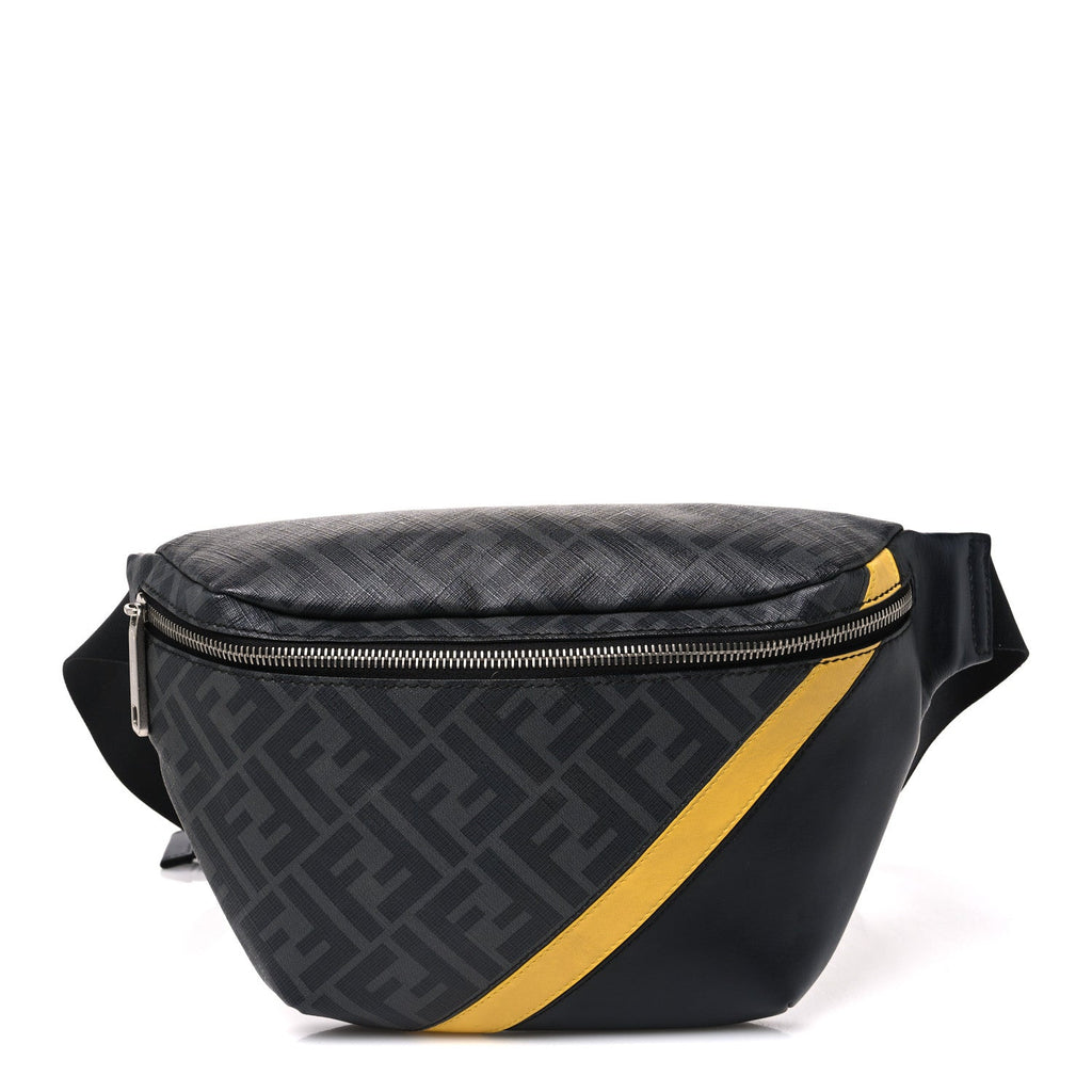 Glazed Fabric Vitello Liberty Century Logo FF 1974 Diagonal Belt Bag Black Sunflower