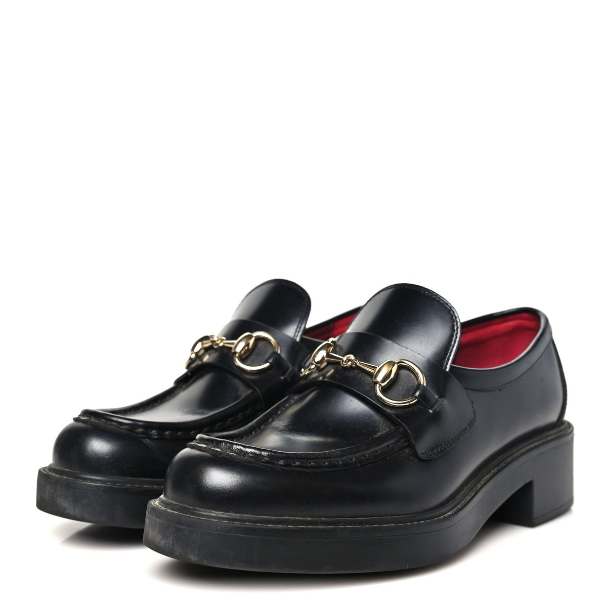 Calfskin Horsebit Womens Lug Sole Loafers 37 Black
