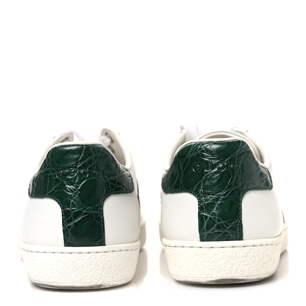 Calfskin Crocodile Web Womens Ace Sneakers 37.5 White Green