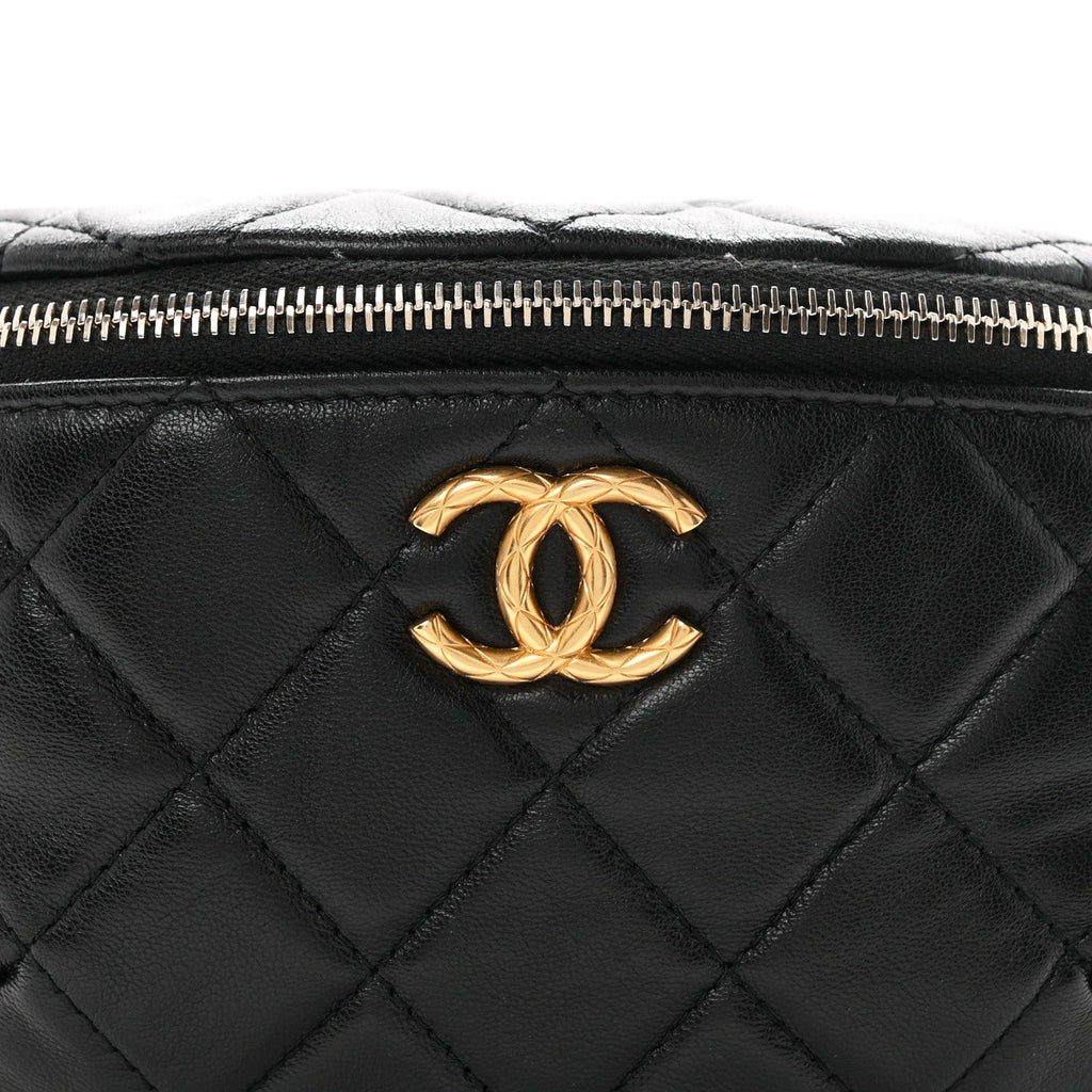 Lambskin Quilted Pillow Crush Belt Bag Black