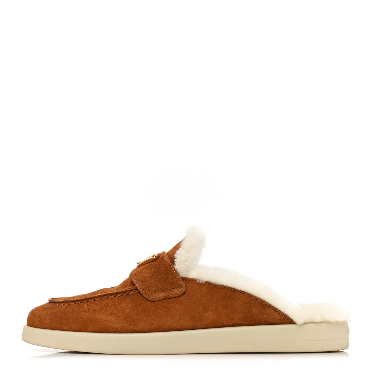 Vitello Scamosciato Triangle Logo Loafer Mules 36 Cognac