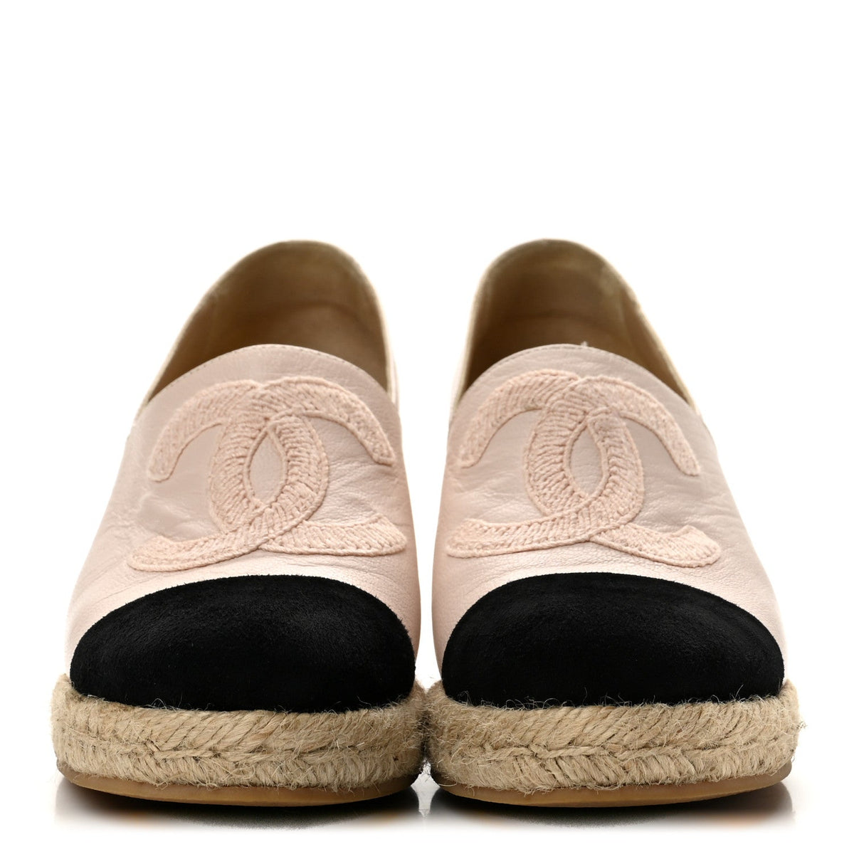 Lambskin Suede CC Espadrille Wedges 38 Beige Black