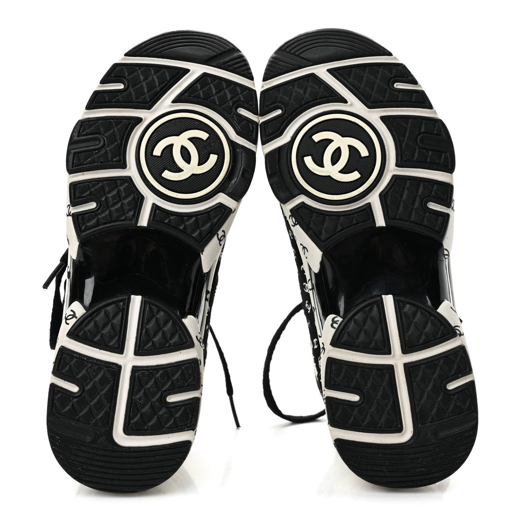 Nylon Suede Calfskin Printed CC Sneakers 35.5 White Black