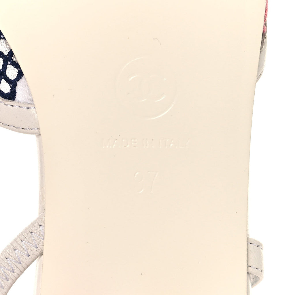 Cotton Guipure Patent Embroidered Floral Cap Toe CC Slingback Flats 37 White Multicolor