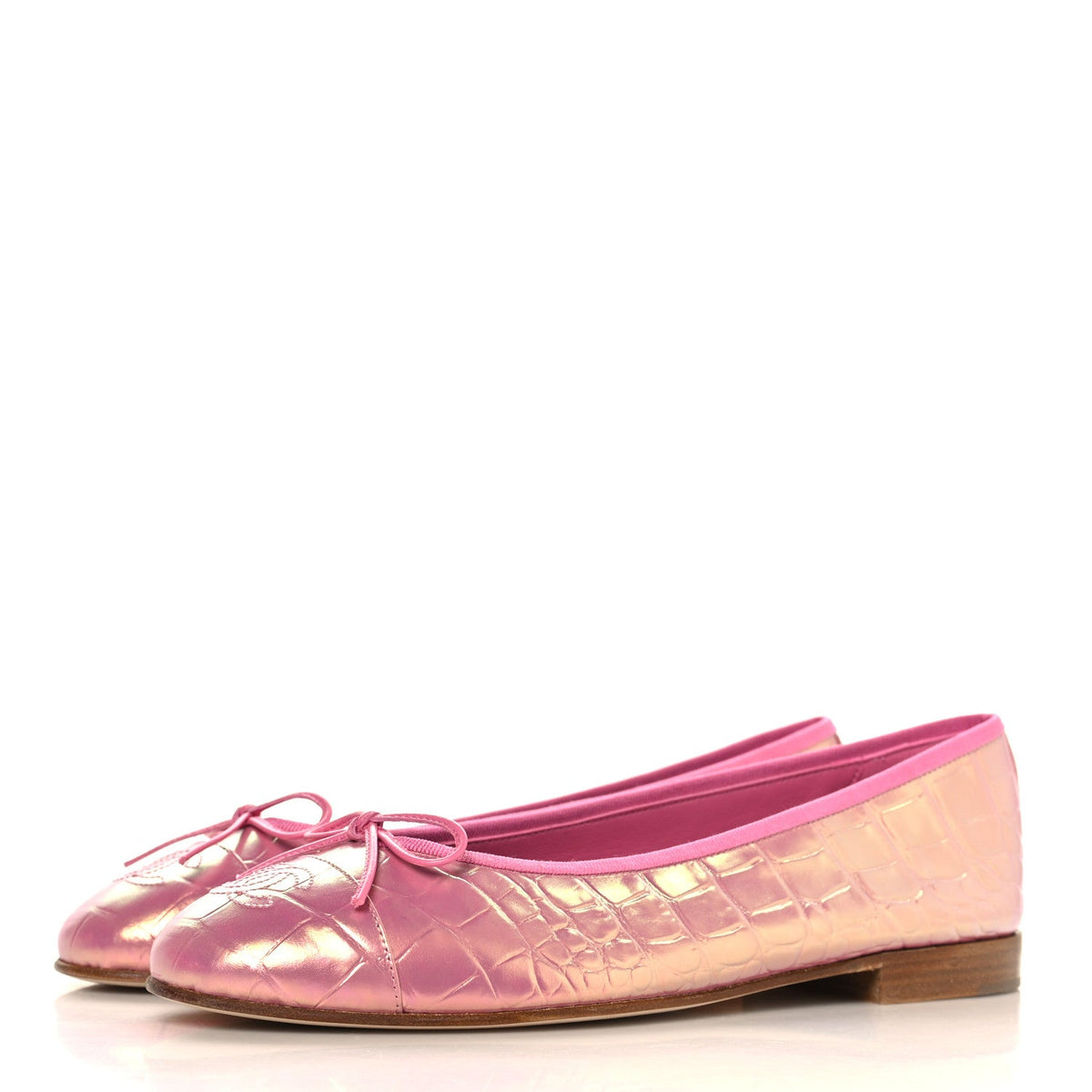Iridescent Calfskin Crocodile Embossed Ballerina Flats 40 Pink