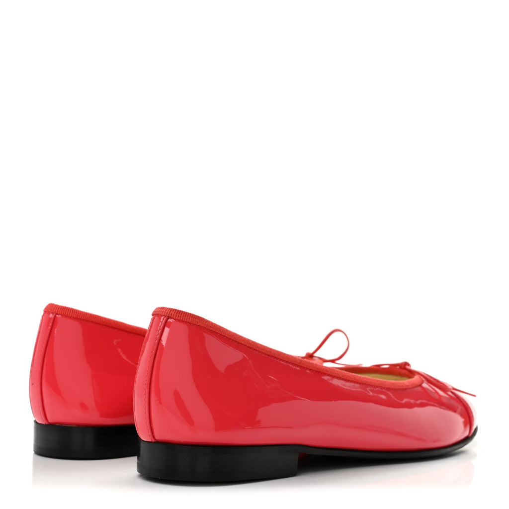 Patent Calfskin CC Cap Toe Ballerina Flats 37 Coral