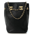 Lambskin Quilted Mini Bucket Bag With Chain  Black