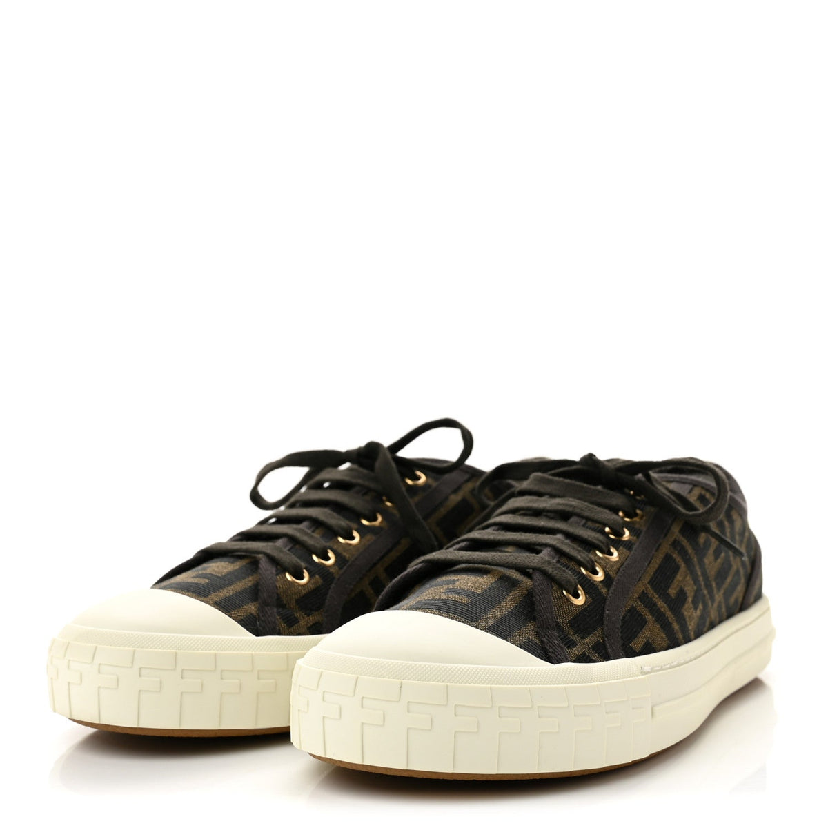Fabric Jacquard Rubber FF Mens Domino Sneakers 43 Tabacco Black