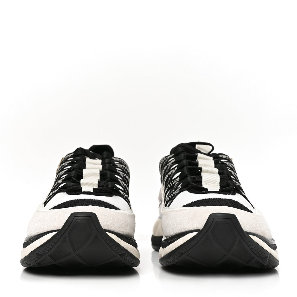 Fabric Suede Calfskin Sneakers 41 White Black