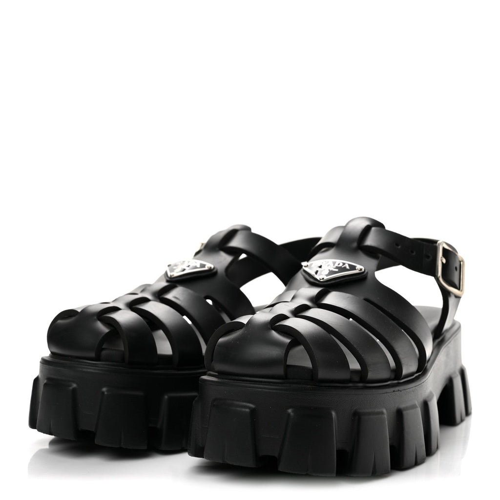 Foam Rubber Triangle Logo Monolith 55mm Cage Sandals 38 Black