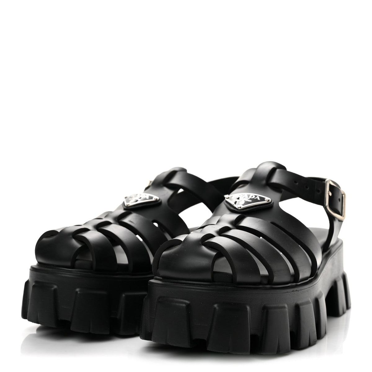 Foam Rubber Triangle Logo Monolith 55mm Cage Sandals 38 Black