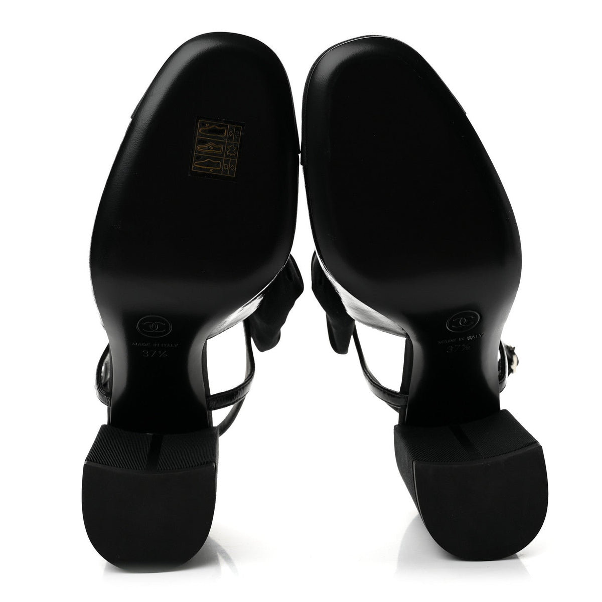 Crumpled Shiny Fabric Grosgrain Cap Toe Camellia Bow Slingback Pumps 37.5 Black