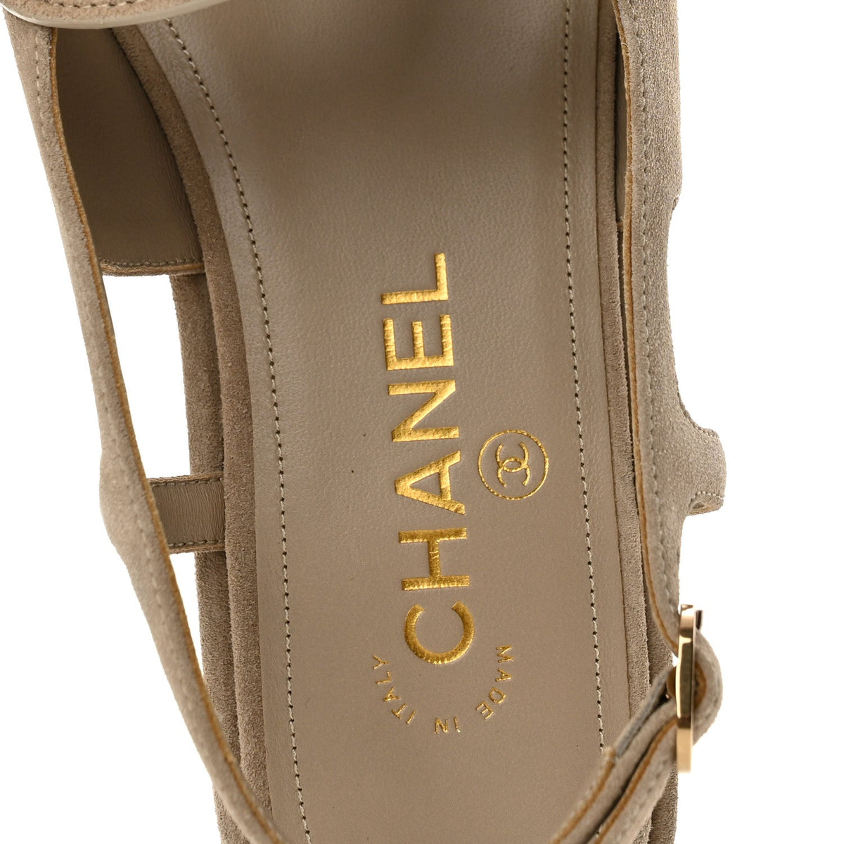 Suede Calfskin Platform CC Sandals 37.5 Dark Beige