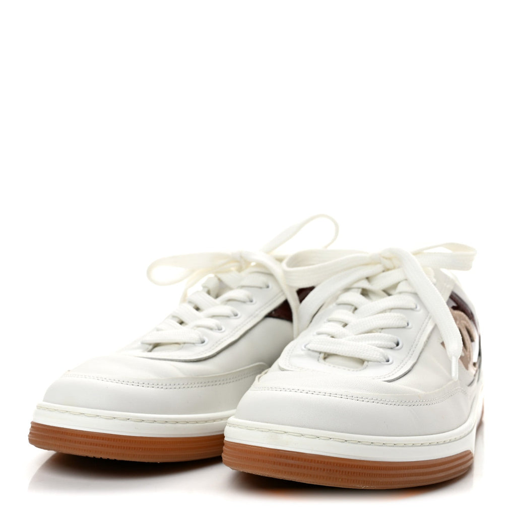Calfskin Patent Womens CC Sneakers 38 White Burgundy Beige
