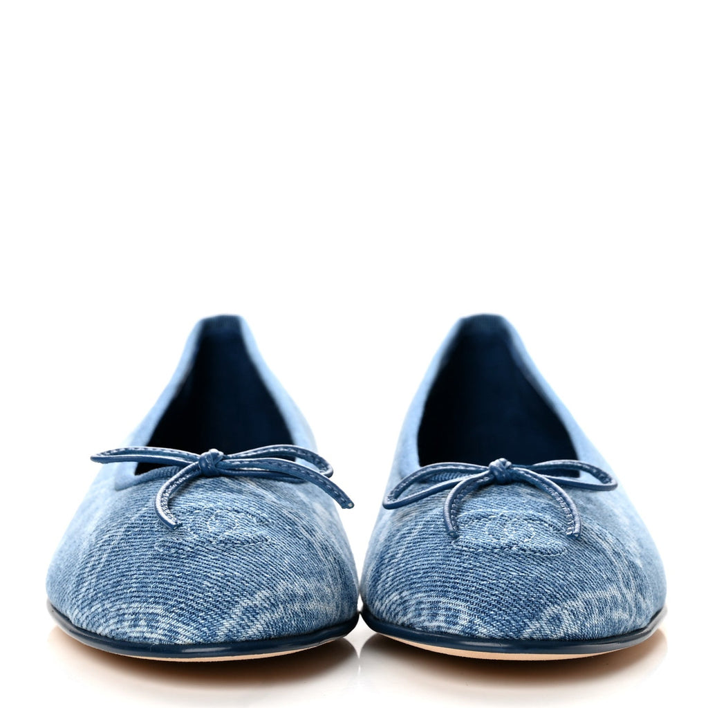 Denim Printed Cap Toe Ballerina Flats 36.5 Blue